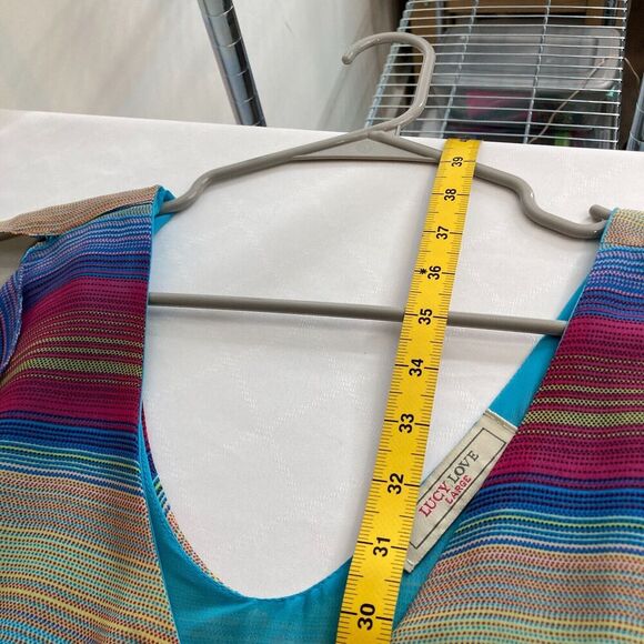 Lucy Love Acapulco Striped Dress Size L Multicolor Coquette Girly Summer Party - Picture 8 of 12